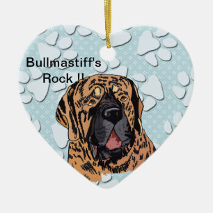 Bullmastiff's Rock !! - Brindle Face Ceramic Tree Decoration