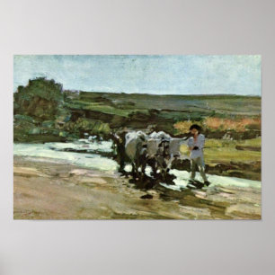 Bullock Cart In The Ford By Grigorescu Nicolae Poster