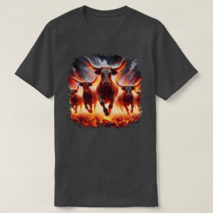 Bulls Charging Through a Fiery Landscape T-Shirt