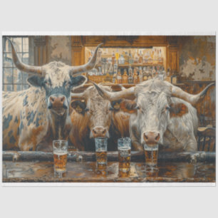 Bulls-Cows in a Western Saloon Decoupage Tissue Paper