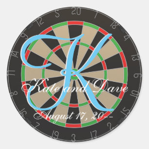Bulls-eye Dartboard 3d Monogram Dart Wedding Favou Classic Round Sticker