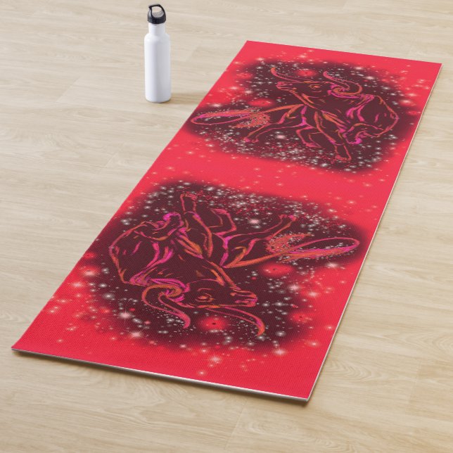 Bulls Running At Red Starry Night Yoga Mat (In Situ)