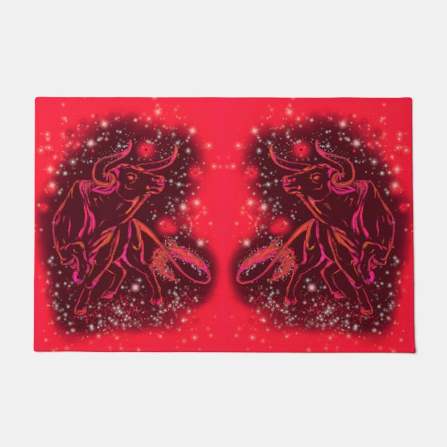 Bulls Running Doormat At Red Starry Night (Front)