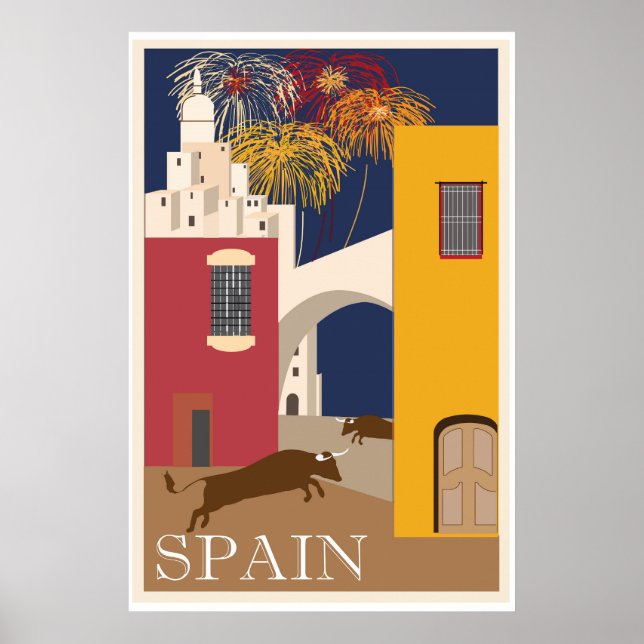 Bulls Spain Running Festival Vintage Travel Poster (Front)