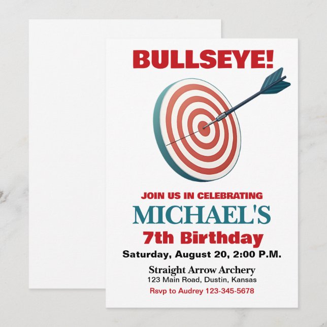 Bullseye Archery Birthday Party Invitation (Front/Back)