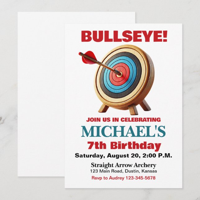 Bullseye Archery Birthday Party Invitation (Front/Back)