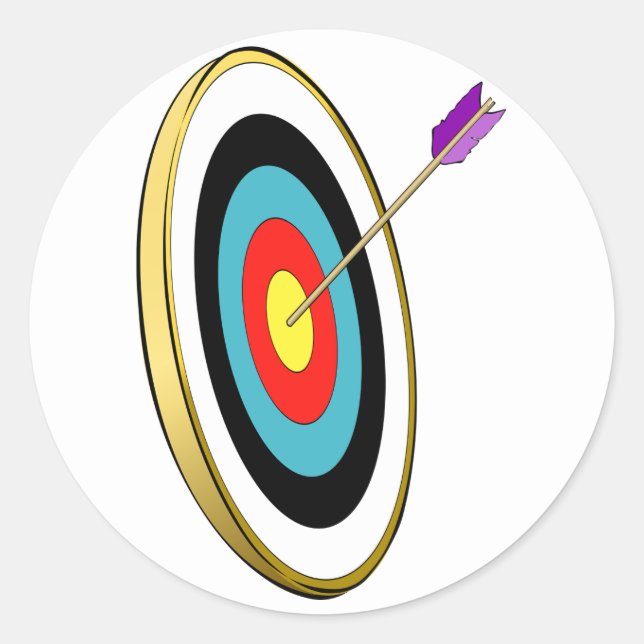 Bullseye Archery Target with Arrow Hitting Centre  Classic Round Sticker (Front)