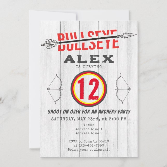 Bullseye Bow & Arrow Archery Tween Birthday Party Invitation (Front)