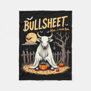 Bullsheet Cow Ghost Halloween Pun With Jack O’ Lan Fleece Blanket