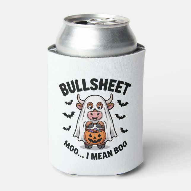 BULLSHEET Halloween Cute Cow in Ghost Can Cooler (Can Front)