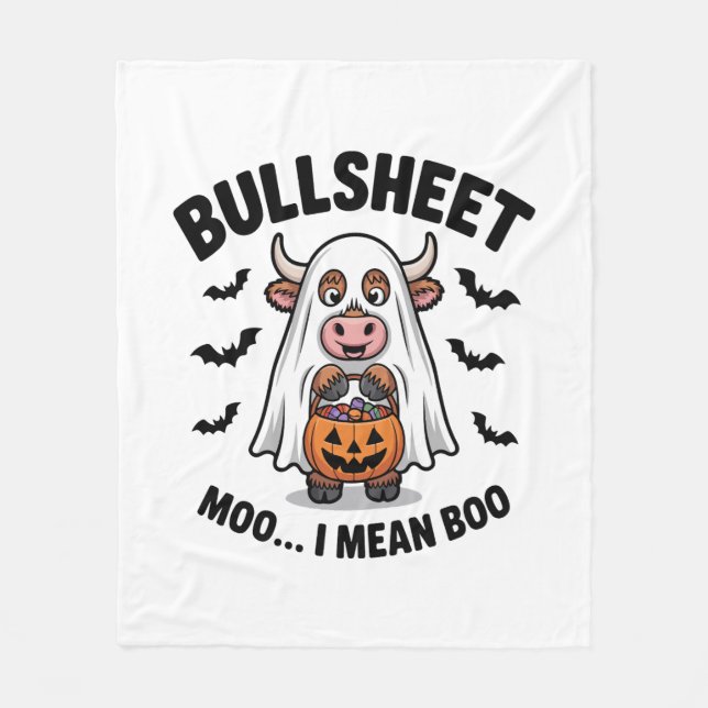BULLSHEET Halloween Cute Cow in Ghost Fleece Blanket (Front)