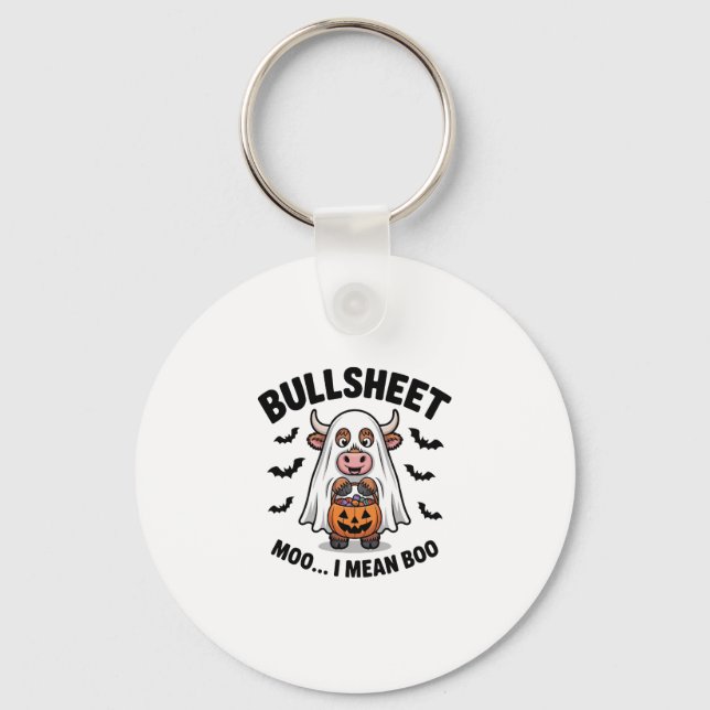 BULLSHEET Halloween Cute Cow in Ghost Key Ring (Front)