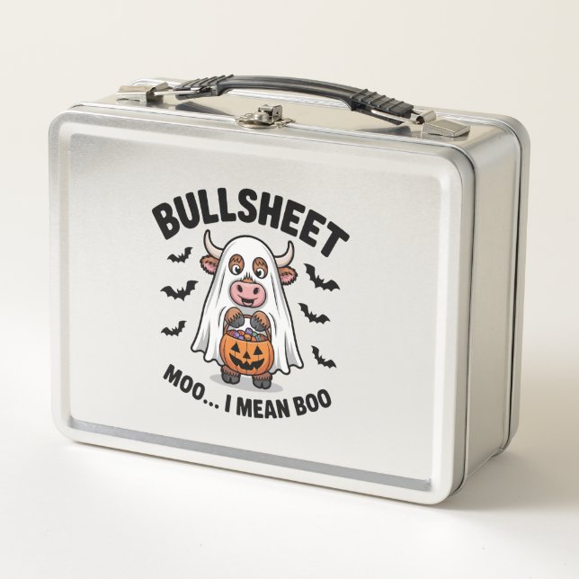 BULLSHEET Halloween Cute Cow in Ghost Metal Lunch Box (Front)