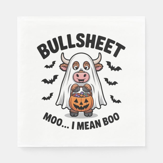 BULLSHEET Halloween Cute Cow in Ghost Napkin (Front)