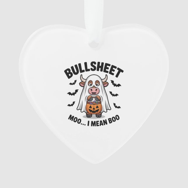 BULLSHEET Halloween Cute Cow in Ghost Ornament (Front)