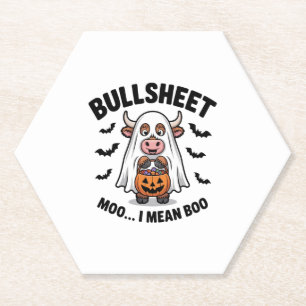 BULLSHEET Halloween Cute Cow in Ghost Paper Coaster