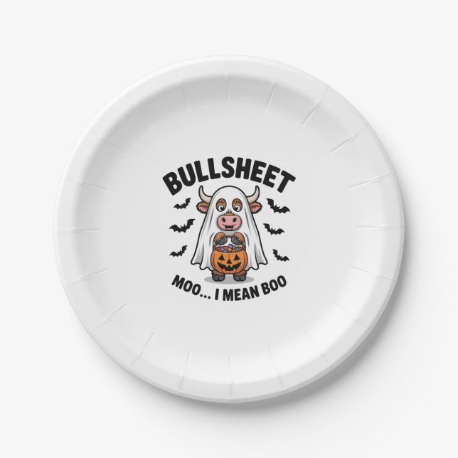 BULLSHEET Halloween Cute Cow in Ghost Paper Plate (Front)