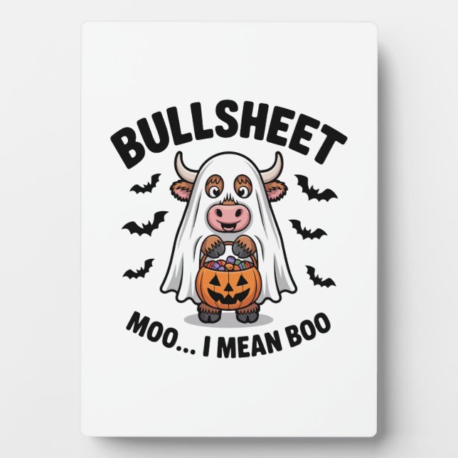 BULLSHEET Halloween Cute Cow in Ghost Plaque (Front)