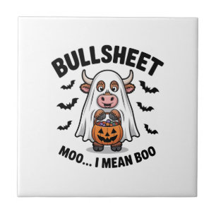 BULLSHEET Halloween Cute Cow in Ghost Tile