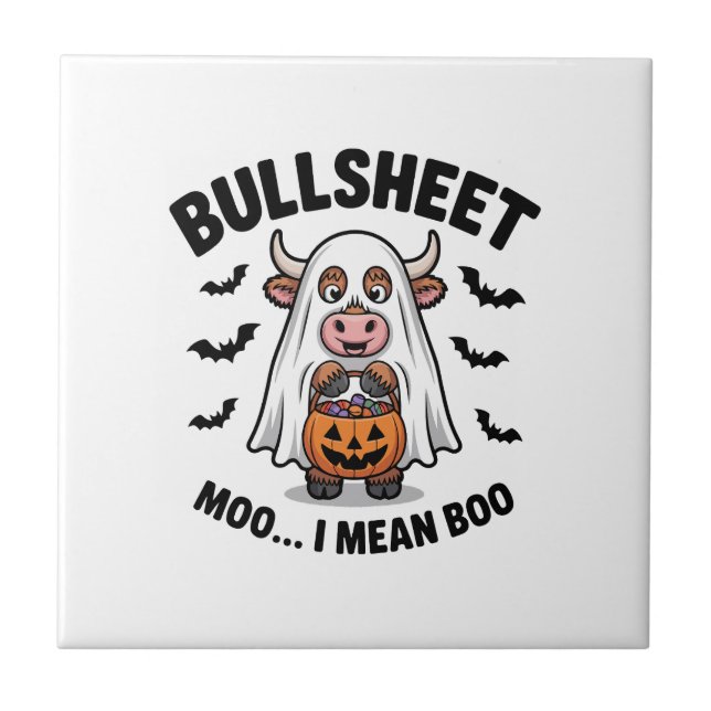 BULLSHEET Halloween Cute Cow in Ghost Tile (Front)