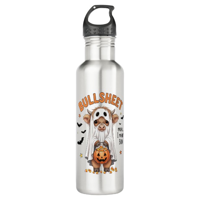 Bullsheet Highland Cow Funny Ghost 710 Ml Water Bottle (Front)