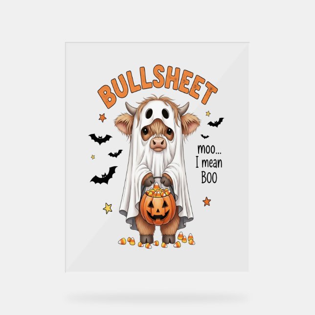 Bullsheet Highland Cow Funny Ghost Acrylic Sign (Front)