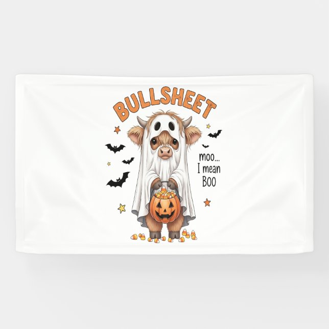 Bullsheet Highland Cow Funny Ghost Banner (Horizontal)