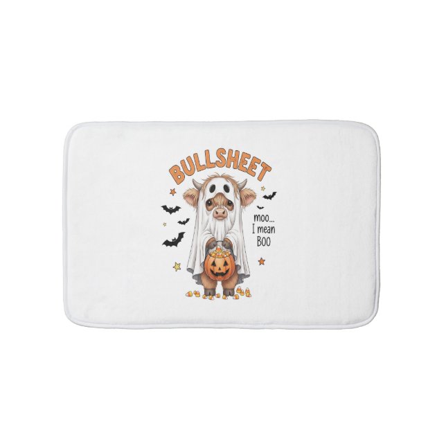Bullsheet Highland Cow Funny Ghost Bath Mat (Front)