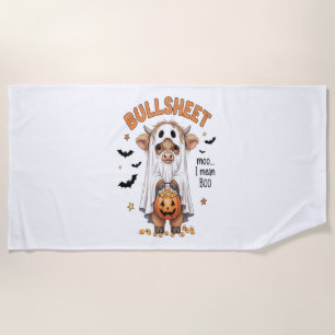 Bullsheet Highland Cow Funny Ghost Beach Towel