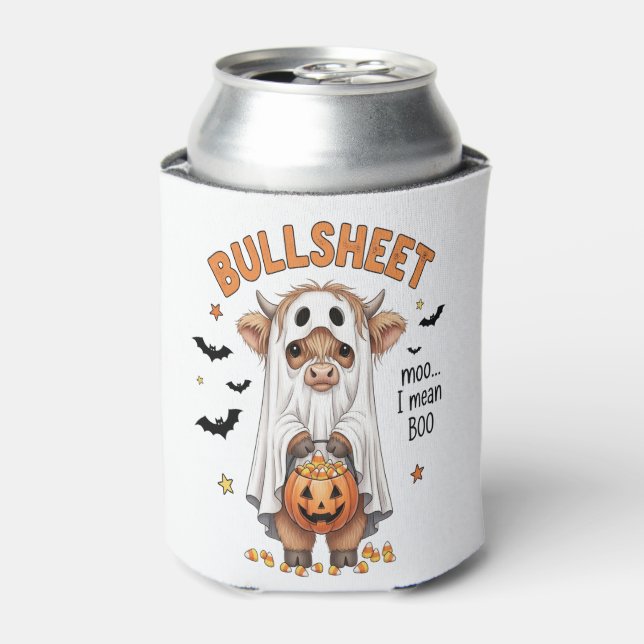 Bullsheet Highland Cow Funny Ghost Can Cooler (Can Front)