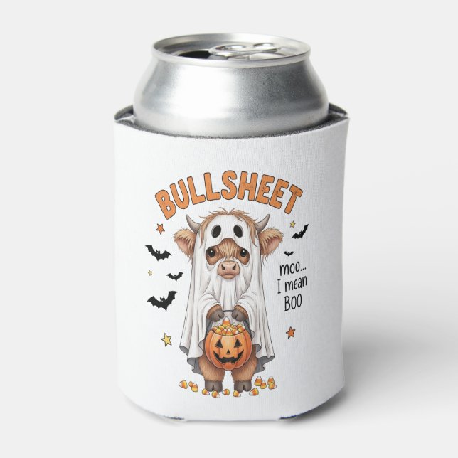Bullsheet Highland Cow Funny Ghost Can Cooler (Can Front)