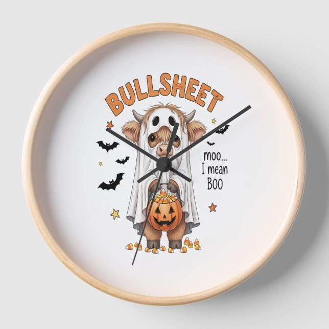 Bullsheet Highland Cow Funny Ghost Clock (Front)