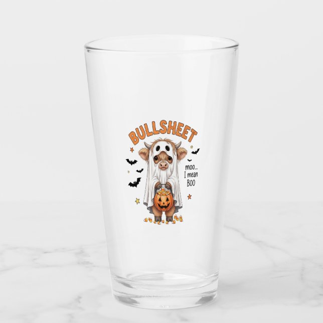 Bullsheet Highland Cow Funny Ghost Glass (Front)