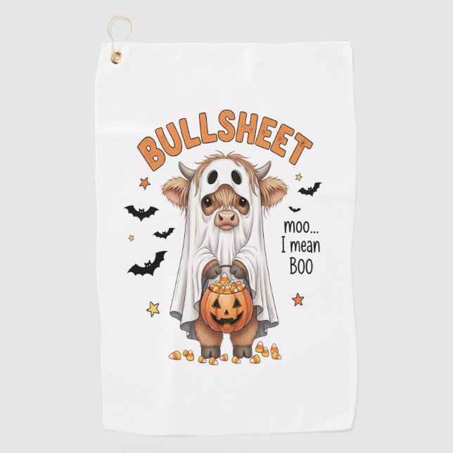 Bullsheet Highland Cow Funny Ghost Golf Towel (Front)