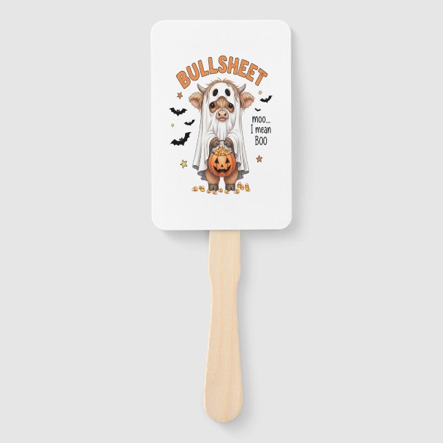 Bullsheet Highland Cow Funny Ghost Hand Fan (Front)