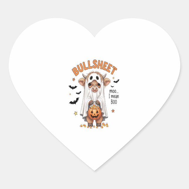 Bullsheet Highland Cow Funny Ghost Heart Sticker (Front)