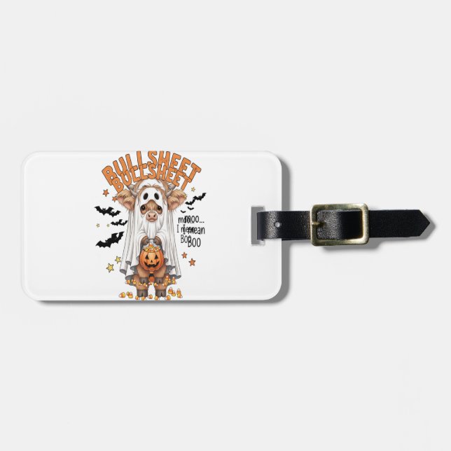 Bullsheet Highland Cow Funny Ghost Luggage Tag (Front Horizontal)