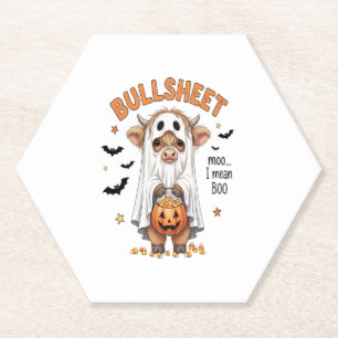 Bullsheet Highland Cow Funny Ghost Paper Coaster