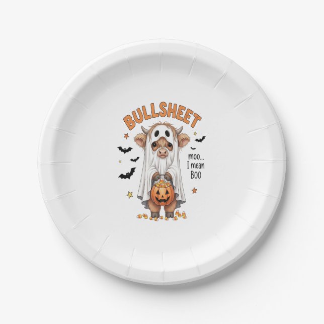 Bullsheet Highland Cow Funny Ghost Paper Plate (Front)