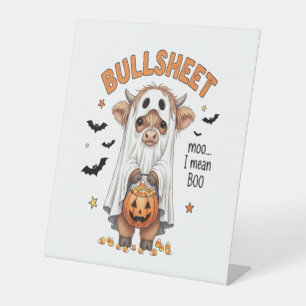 Bullsheet Highland Cow Funny Ghost Pedestal Sign