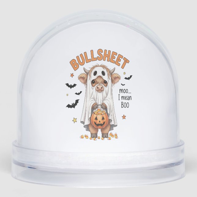 Bullsheet Highland Cow Funny Ghost Snowglobe (Front)