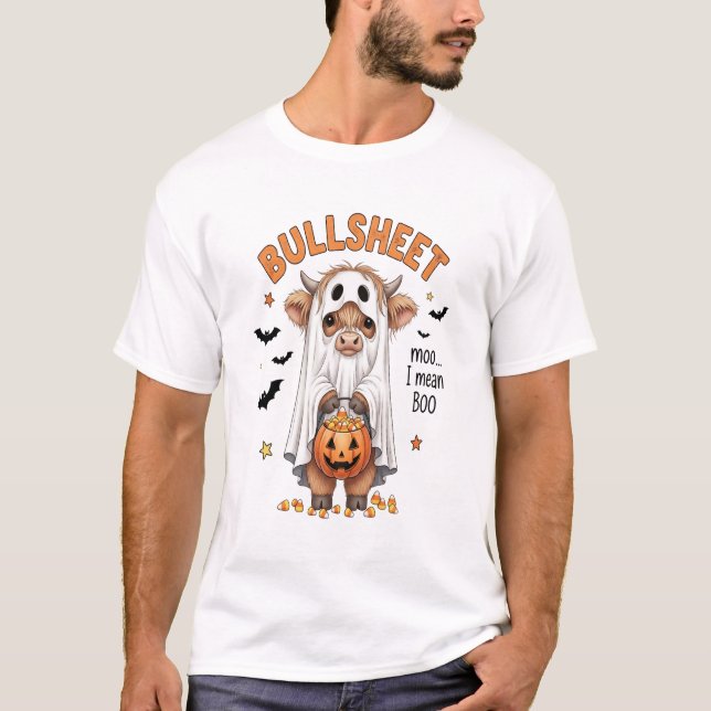 Bullsheet Highland Cow Funny Ghost T-Shirt (Front)