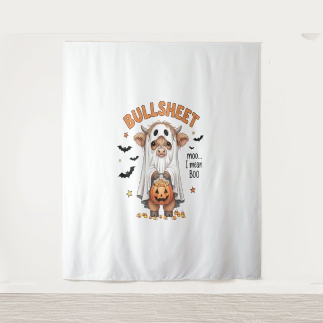 Bullsheet Highland Cow Funny Ghost Tapestry (Front)