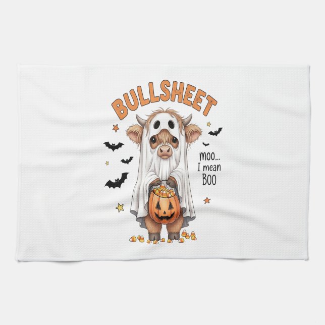 Bullsheet Highland Cow Funny Ghost Tea Towel (Horizontal)