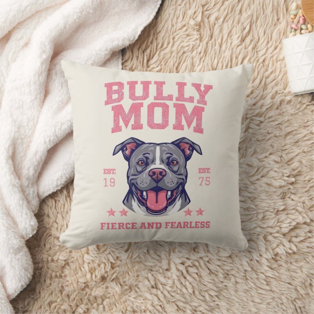 Bully Mom -Fierce Fearless- Pink Pit Bull Dog Art Cushion (Blanket)