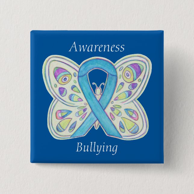 Bullying Awareness Butterfly Blue Ribbon Pin (Front)
