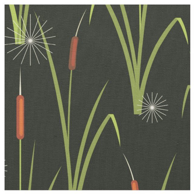 Bulrush Pattern Riverbank Nature Fabric (Close Up)