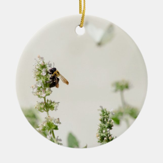 Bumble and Moth Ceramic Tree Decoration (Front)