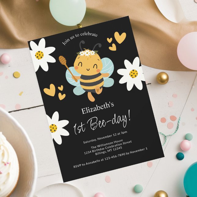 Bumble Bee 1st Bee-day Birthday Party Invitation (Creator Uploaded)