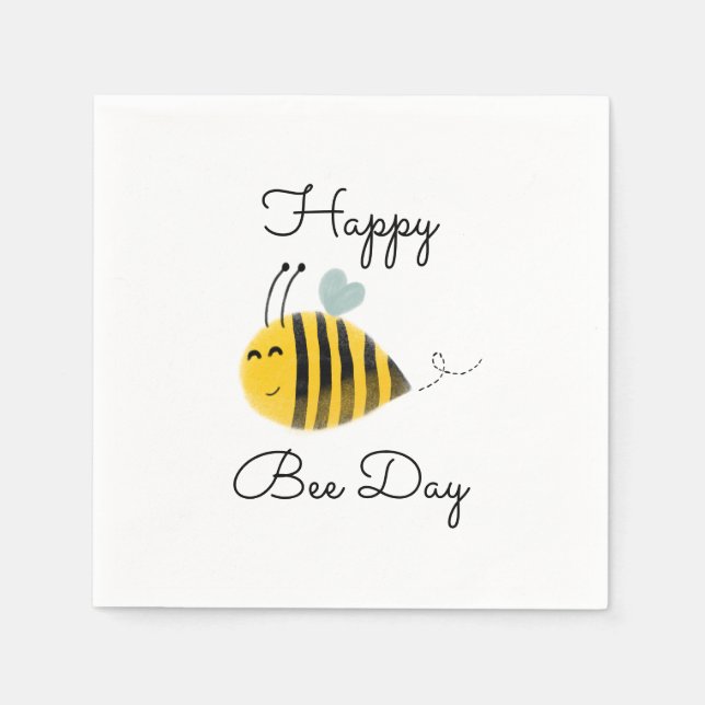 Bumble Bee 1st Birthday Happy Bee Day Napkin (Front)